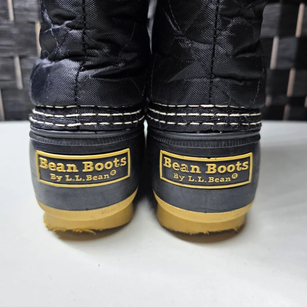 LL Bean Quilted Tall Duck Boots Women 6M Black Fleece Lined Waterproof Maine USA